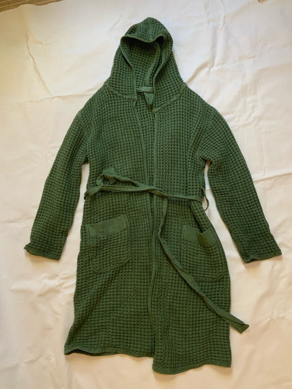 Onsen Women’s Hooded Waffle Robe - Olive Green Small